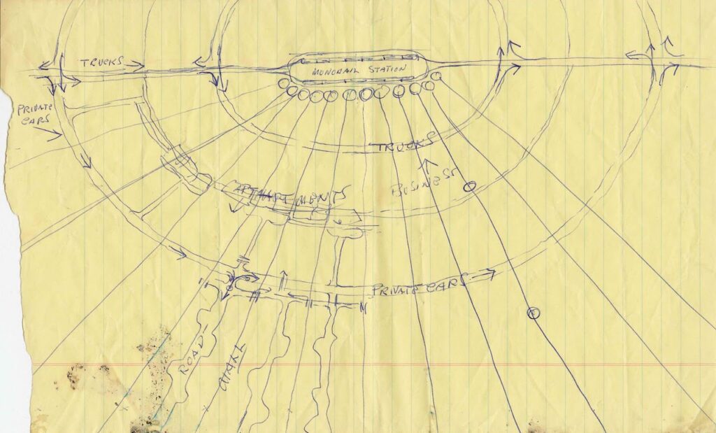 Plán centra Epcotu z pera Walta Disneyho (foto Walt Disney Production)