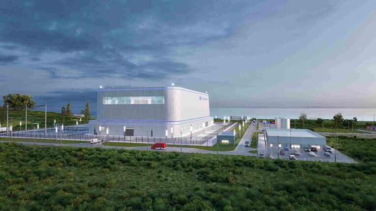 Plánovaná podoba budovy reaktor BWRX-300 společnosti GE Hitachi (foto Fermia Energy / GE Hitachi, uvolněno autorem pro zpravodajské účely)